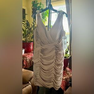 Val Stefani Beige Ruched Mini Dress